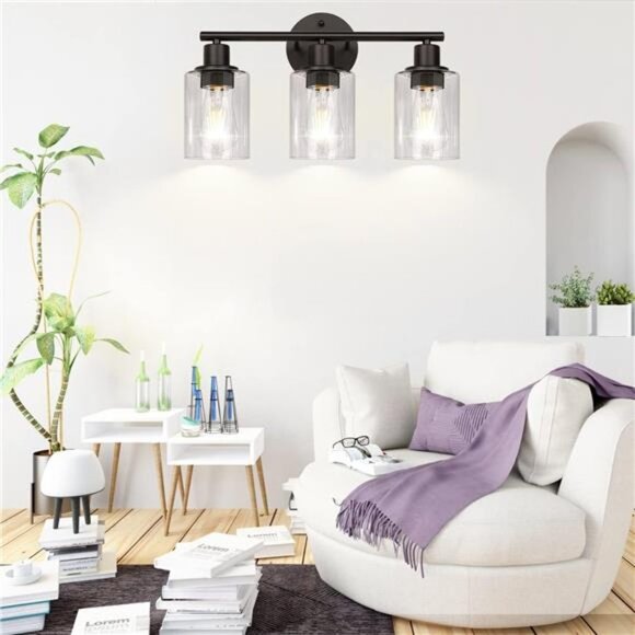 3-Light Bathroom Light Fixtures, Black Modern Vanity Lights with Clear Glass - Picture 4 of 7